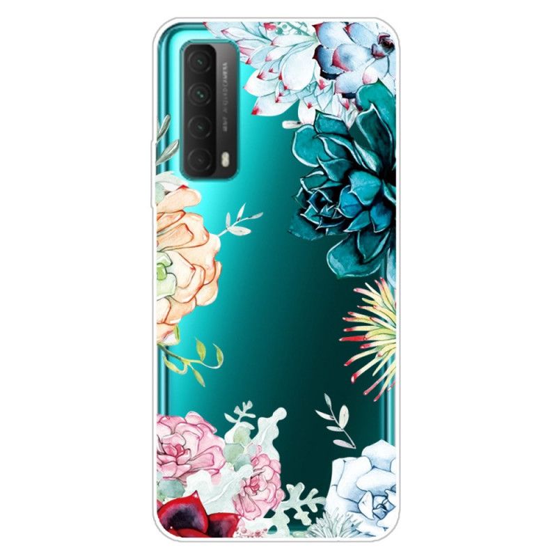 Etui Huawei P Smart 2021 Przezroczyste Kwiaty Akwarelowe