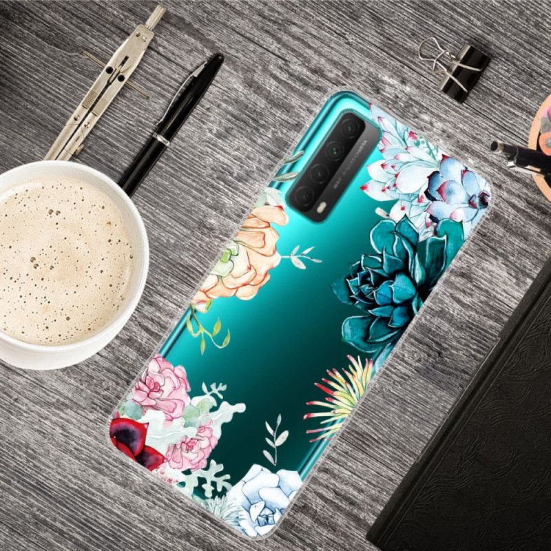 Etui Huawei P Smart 2021 Przezroczyste Kwiaty Akwarelowe