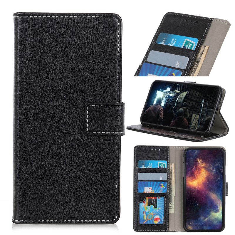 Etui Folio Huawei Y6p Czarny Widoczne Szwy Liczi Etui Ochronne