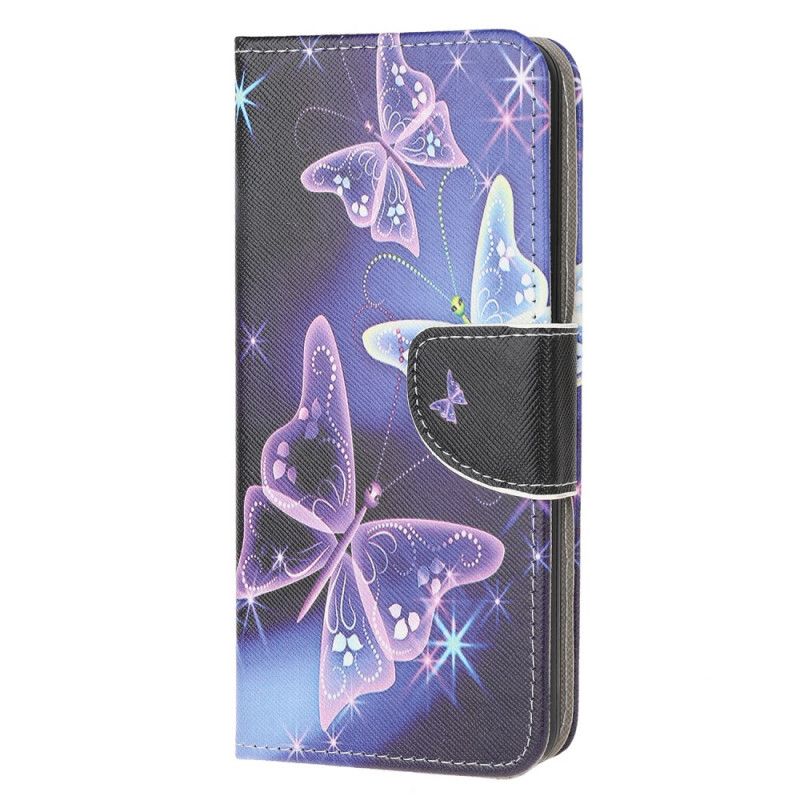 Etui Folio Huawei Y6p Fioletowy Jasnoniebieski Motyle I Kwiaty 2