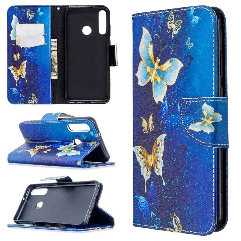 Etui Folio Huawei Y6p Jasnoniebieski Ciemnoniebieski Motyle W Nocy