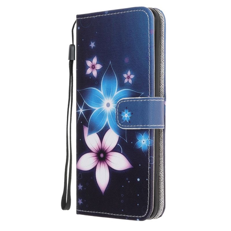 Skórzany Futerał Huawei Y6p Etui na Telefon Księżycowe Kwiaty Ze Stringami