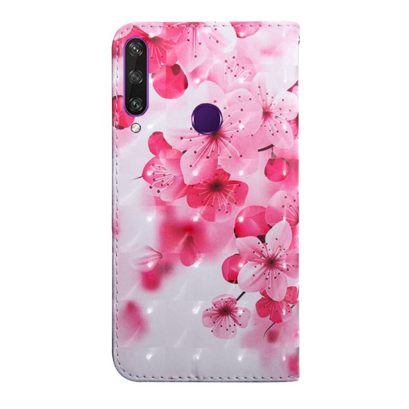 Skórzany Futerał Huawei Y6p Etui na Telefon Różowe Kwiaty