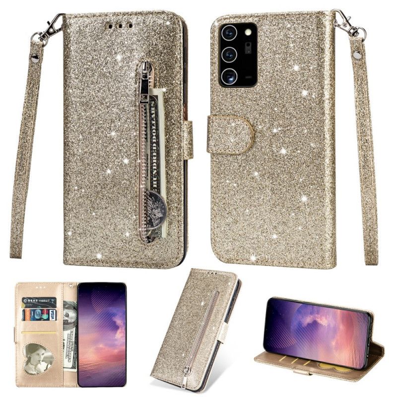 Etui Folio Samsung Galaxy Note 20 Magenta Czarny Portmonetka Z Brokatem Etui Ochronne