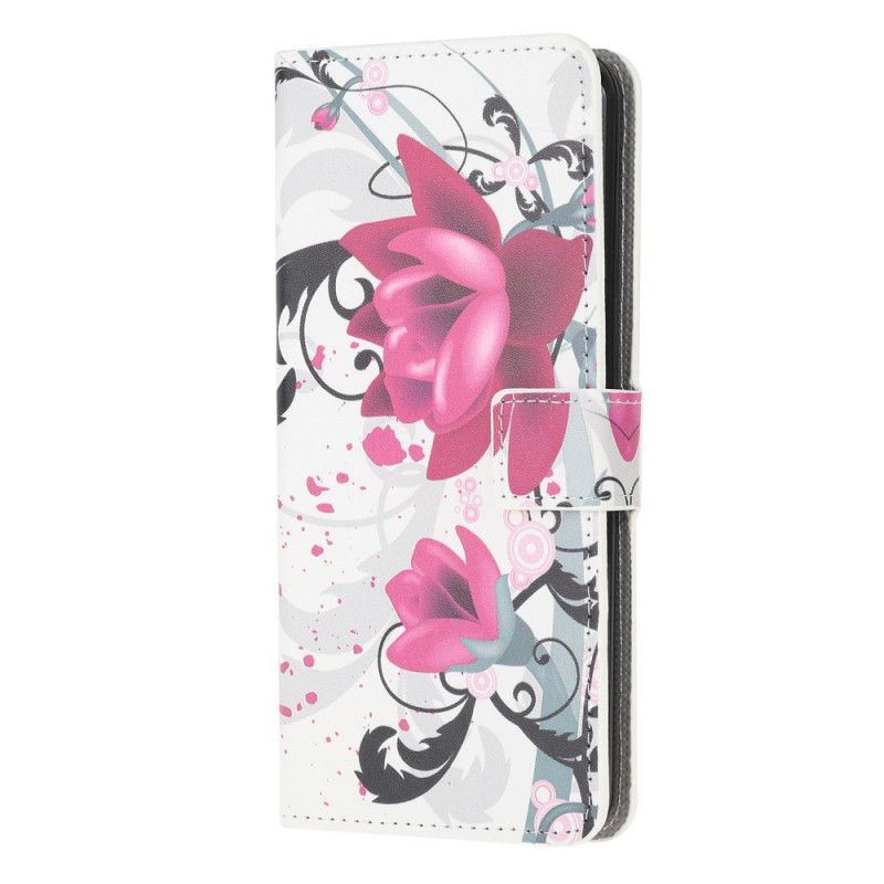 Etui Folio Samsung Galaxy Note 20 Różowy Magenta Tropikalne Kwiaty