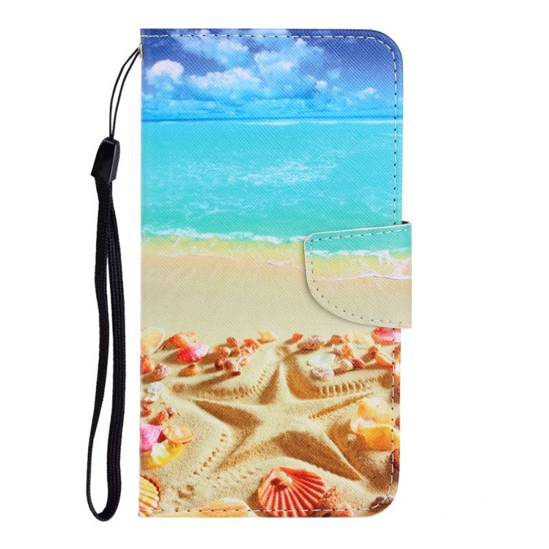 Skórzany Futerał Samsung Galaxy Note 20 Etui na Telefon Plaża Z Paskiem