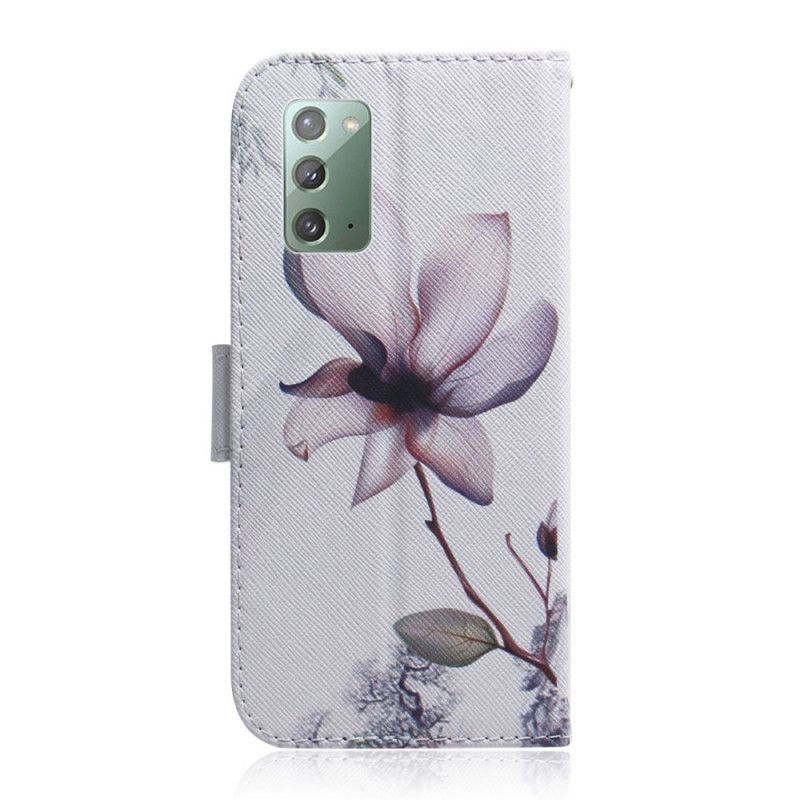 Skórzany Futerał Samsung Galaxy Note 20 Etui na Telefon Stary Kwiat Róży