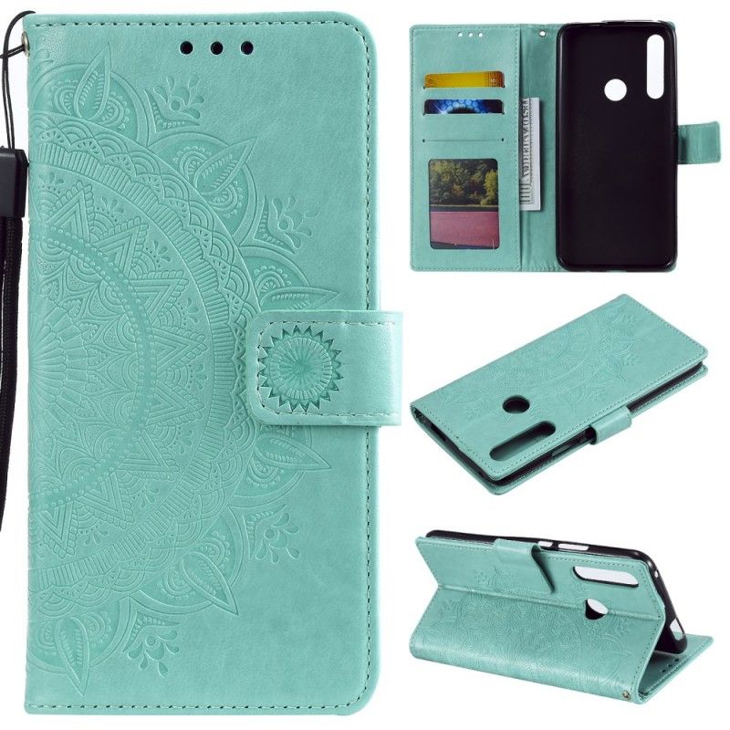 Skórzany Futerał Huawei P Smart Z Magenta Szary Etui na Telefon Mandala Słońca