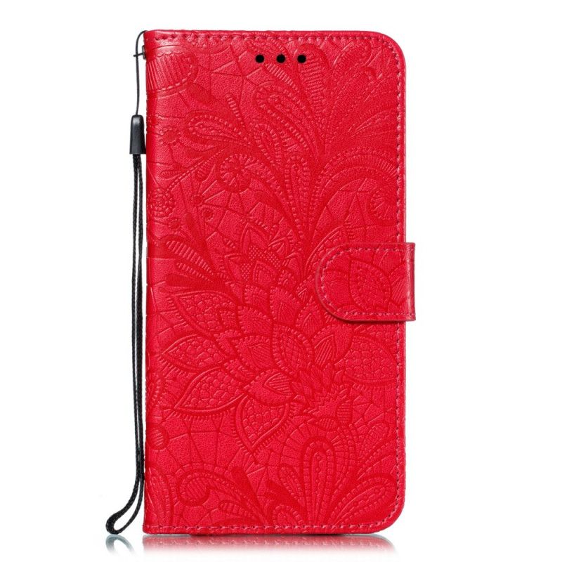 Skórzany Futerał Huawei P Smart Z Różowe Złoto Etui na Telefon Plemienne Stringi W Kwiaty