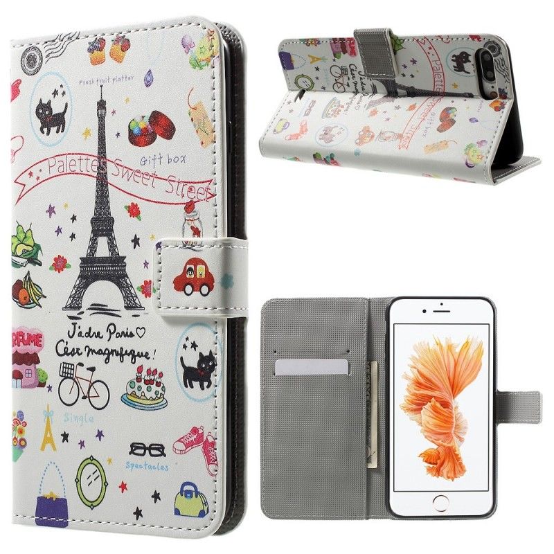 Skórzany Futerał iPhone 7 Plus / 8 Plus Etui na Telefon Kocham Paryż