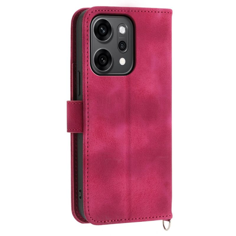 Etui Folio Do Oppo Reno 14 Pro 5g Koronkowy Zamsz Z Paskiem I Paskiem Na Ramię