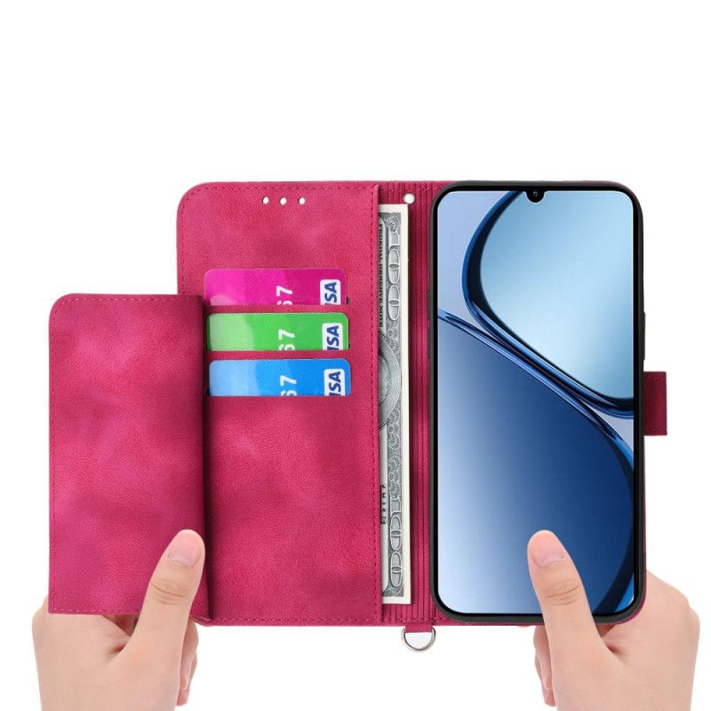 Etui Folio Do Oppo Reno 14 Pro 5g Koronkowy Zamsz Z Paskiem I Paskiem Na Ramię