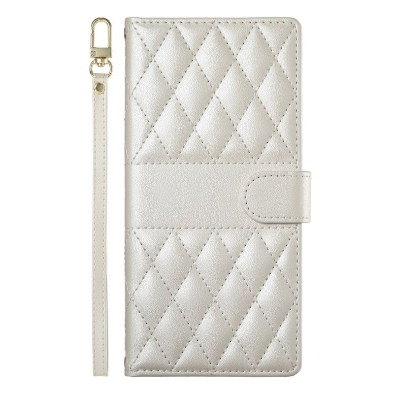 Etui Folio Oppo Reno 14 Pro 5g Pikowana Z Paskiem I Paskiem Na Ramię Etui Ochronne