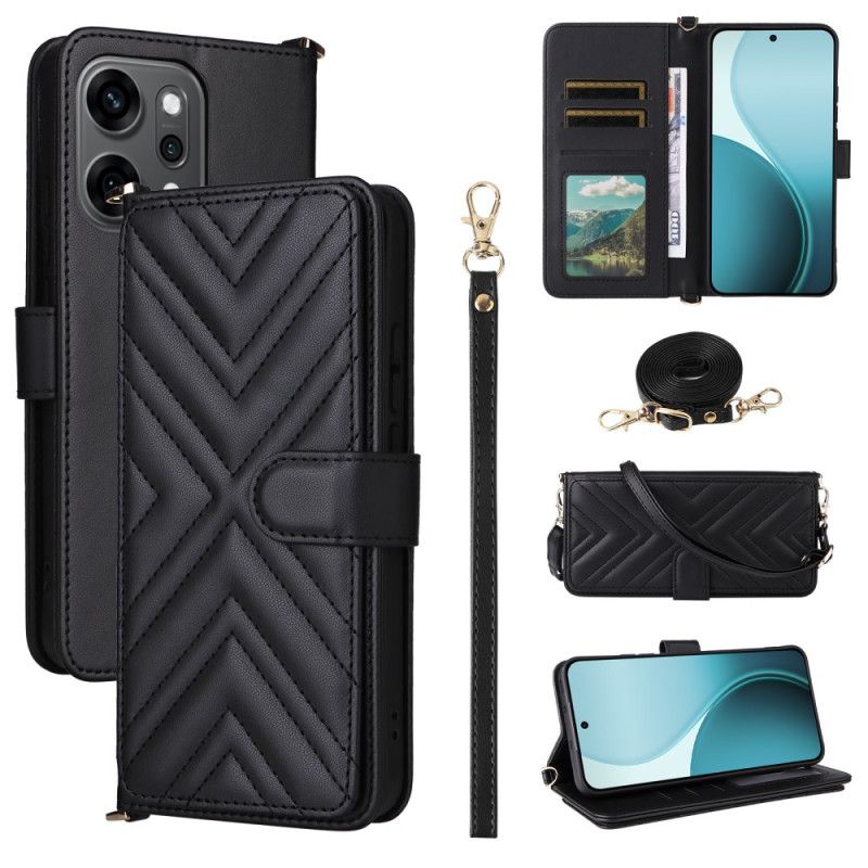 Etui Folio Oppo Reno 14 Pro 5g Pikowane Z Paskiem I Paskiem Na Nadgarstek Etui Ochronne
