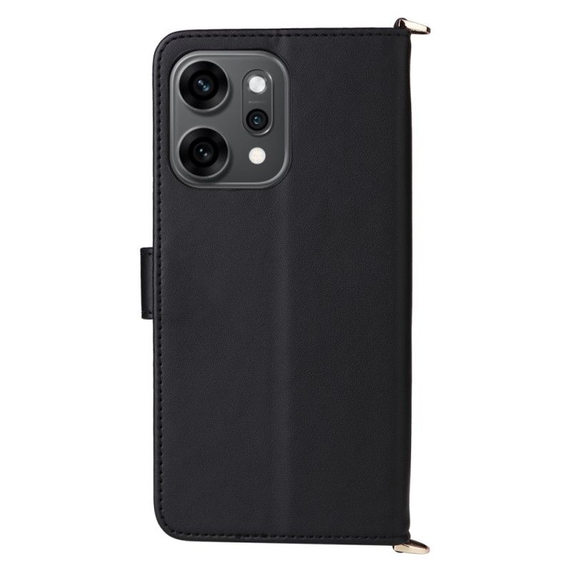 Etui Folio Oppo Reno 14 Pro 5g Pikowane Z Paskiem I Paskiem Na Nadgarstek Etui Ochronne