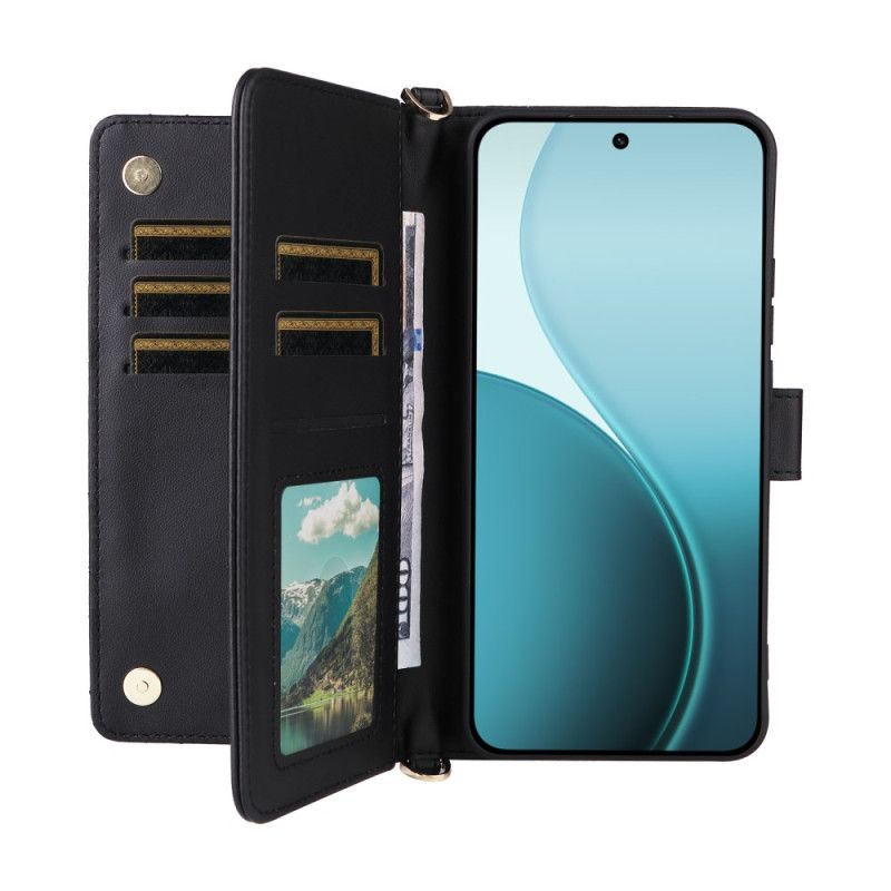 Etui Folio Oppo Reno 14 Pro 5g Pikowane Z Paskiem I Paskiem Na Nadgarstek Etui Ochronne