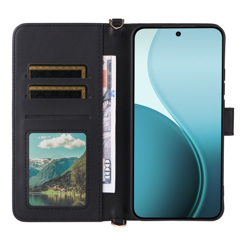 Etui Folio Oppo Reno 14 Pro 5g Pikowane Z Paskiem I Paskiem Na Nadgarstek Etui Ochronne