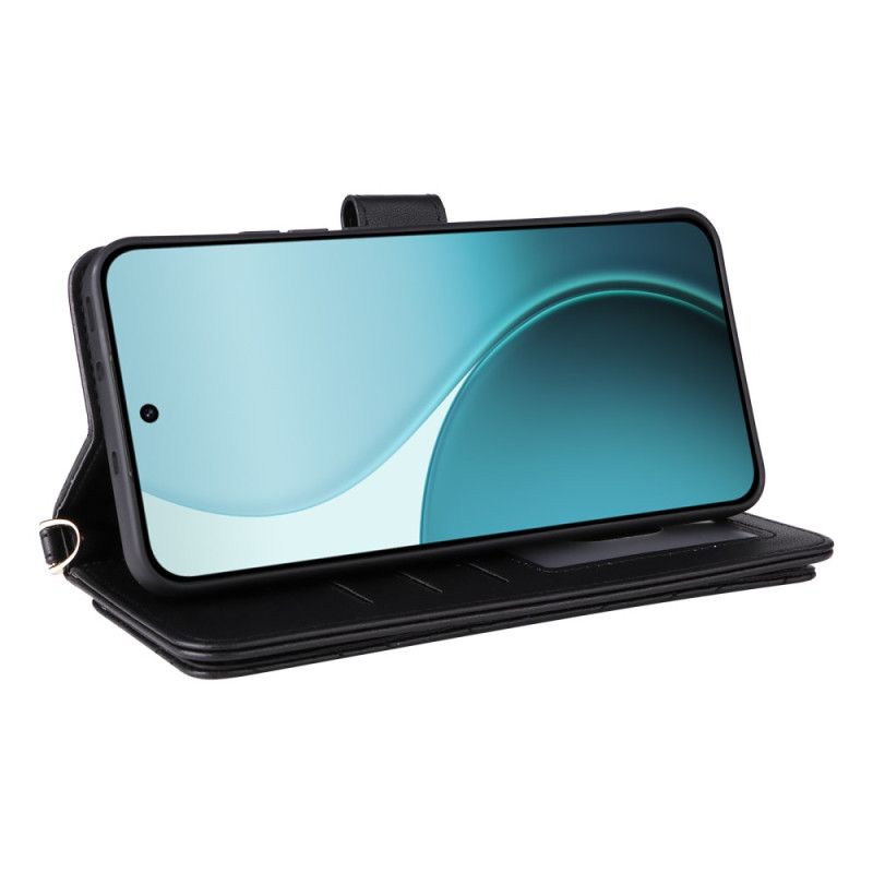 Etui Folio Oppo Reno 14 Pro 5g Pikowane Z Paskiem I Paskiem Na Nadgarstek Etui Ochronne