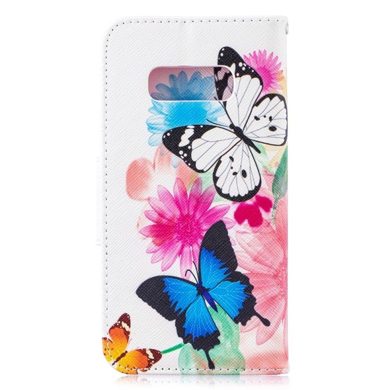 Etui Folio Samsung Galaxy S10e Purpurowy Malowane Motyle I Kwiaty