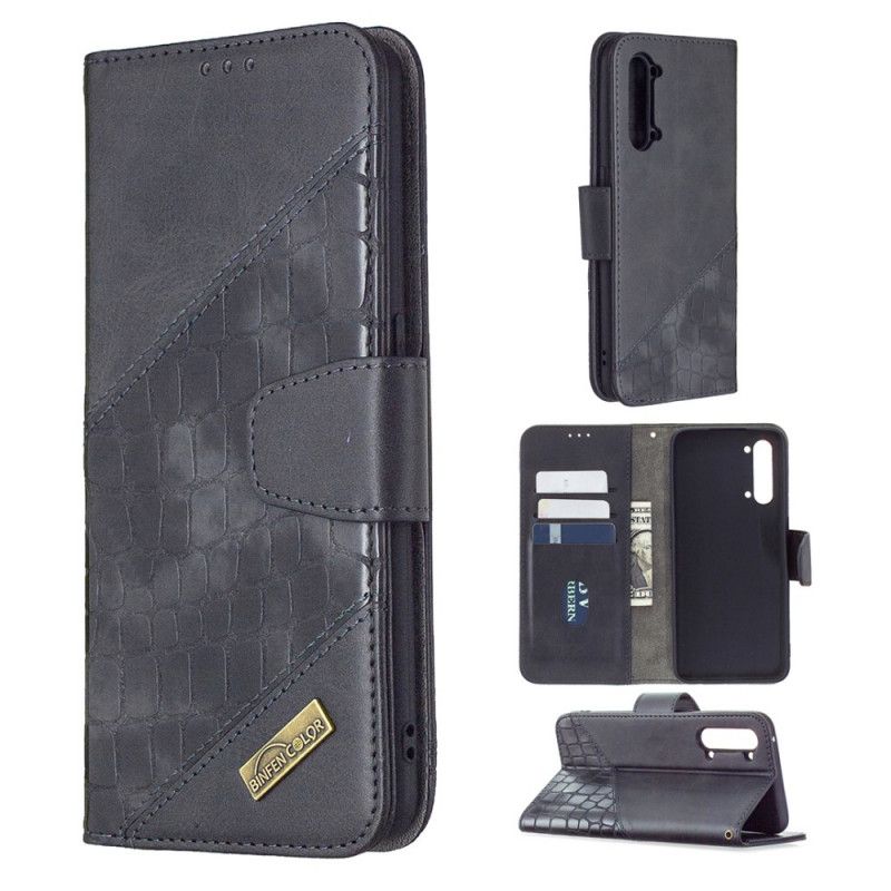 Etui Folio Oppo Find X2 Lite Szary Czarny Klasyczny Efekt Skóry Krokodyla Etui Ochronne