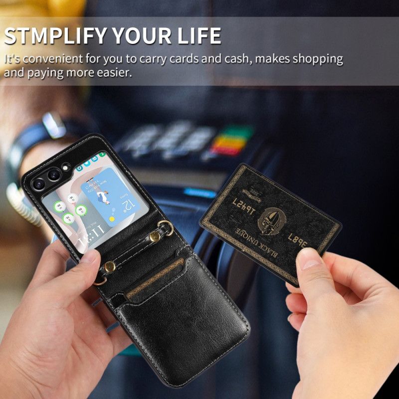 Futerały Samsung Galaxy Z Flip 5 Etui Na Telefon Skórzane Etui Na Karty I Pasek Na Ramię