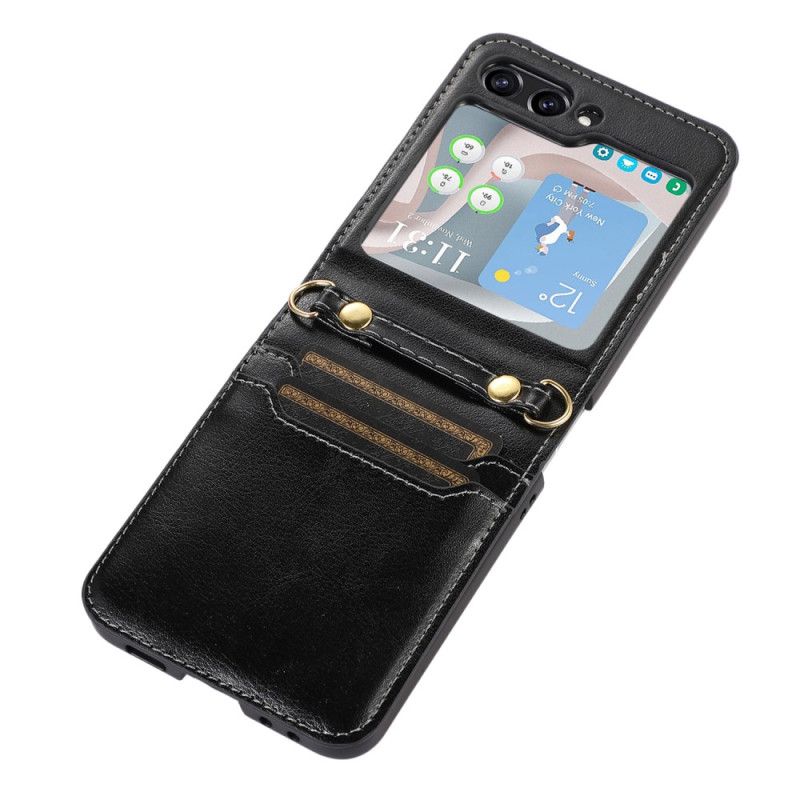 Futerały Samsung Galaxy Z Flip 5 Etui Na Telefon Skórzane Etui Na Karty I Pasek Na Ramię