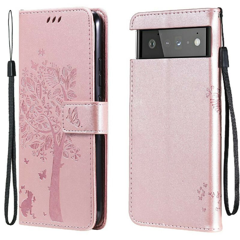 Etui Folio Google Pixel 6 Pro Stringi Drzewo I Sowy Etui Ochronne