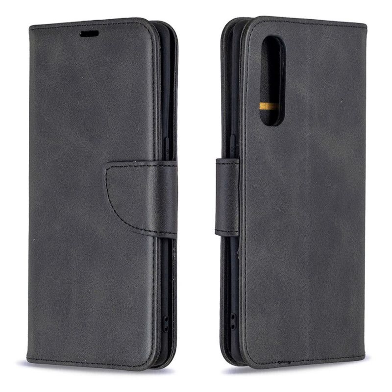 Pokrowce Oppo Find X2 Neo Szary Czarny Gładka Skośna Klapa