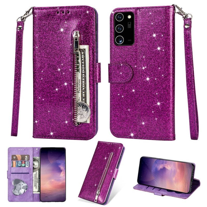 Etui Folio Samsung Galaxy Note 20 Ultra Magenta Czarny Portmonetka Z Brokatem Etui Ochronne