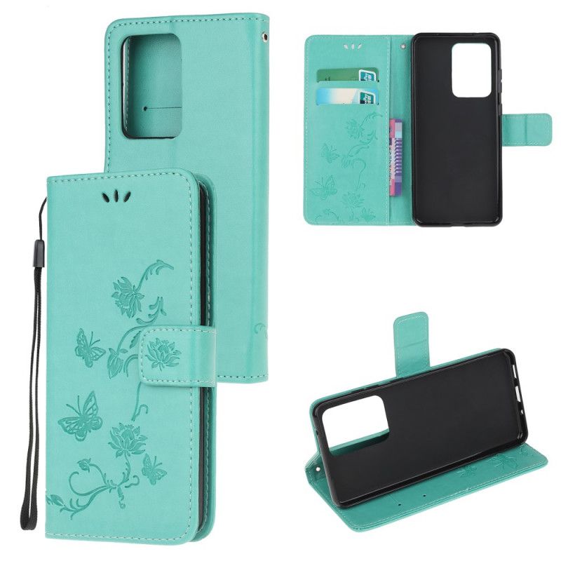 Etui Folio Samsung Galaxy Note 20 Ultra Szary Czarny Motyle I Kwiaty Stringów Etui Ochronne