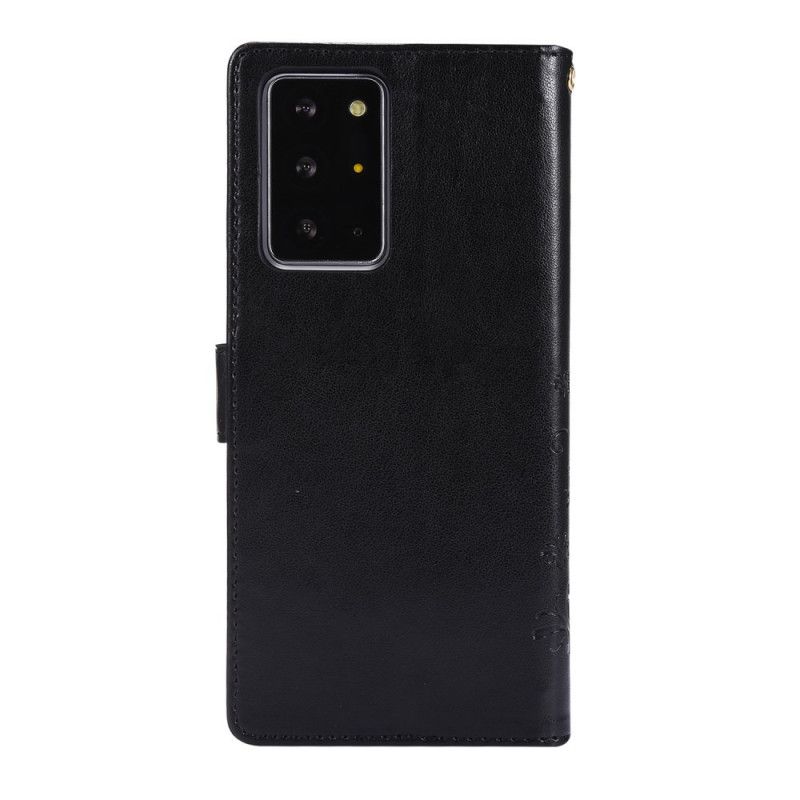 Skórzany Futerał Samsung Galaxy Note 20 Ultra Szary Czarny Etui na Telefon Motyle Na Wietrze
