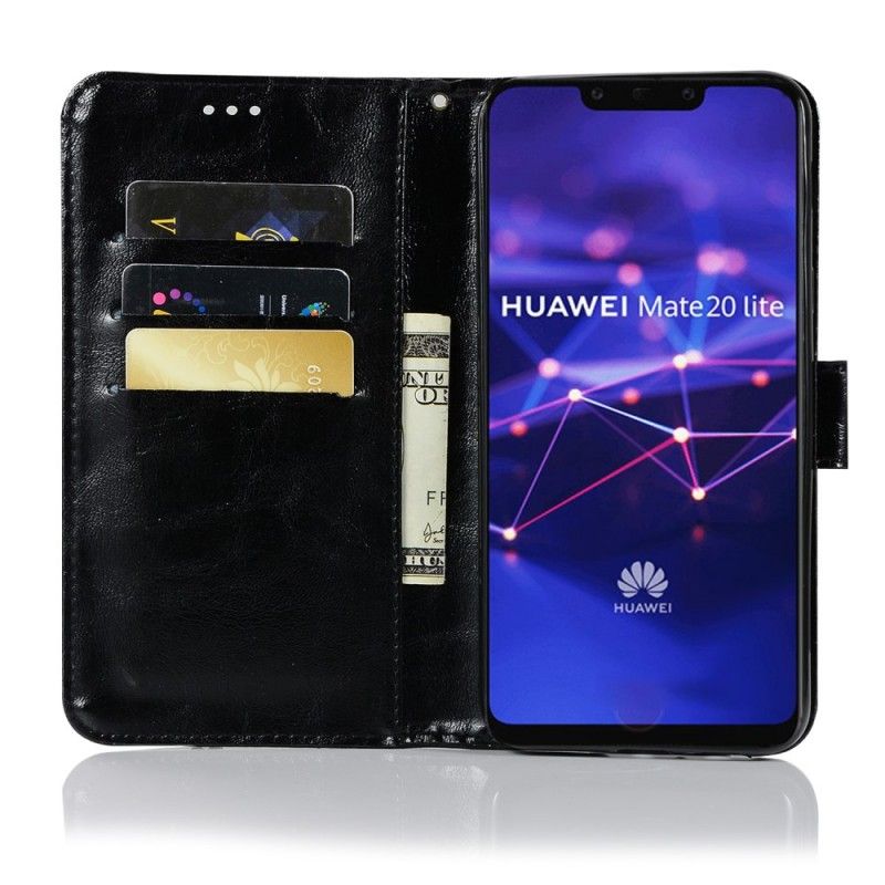 Skórzany Futerał Huawei Mate 20 Lite Czarny Etui na Telefon Efekt Skóry W Stylu Vintage Z Paskiem