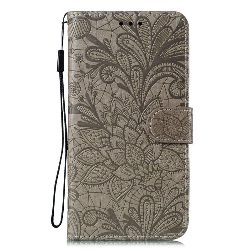 Etui Folio Huawei P40 Jasnofioletowy Czerwony Plemienne Kwiaty Ze Stringami