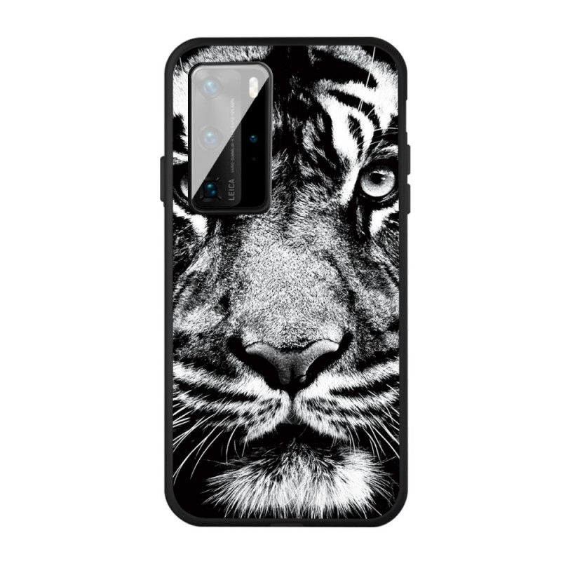 Etui Huawei P40 Czarno-Biały Tygrys Etui Ochronne
