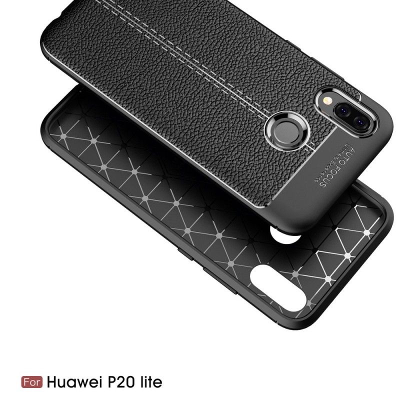 Etui Huawei P20 Lite Szary Czarny Efekt Skóry Z Podwójną Linią Liczi Etui Ochronne