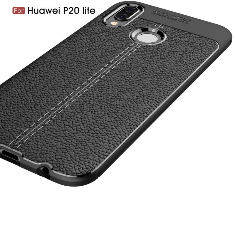 Etui Huawei P20 Lite Szary Czarny Efekt Skóry Z Podwójną Linią Liczi Etui Ochronne