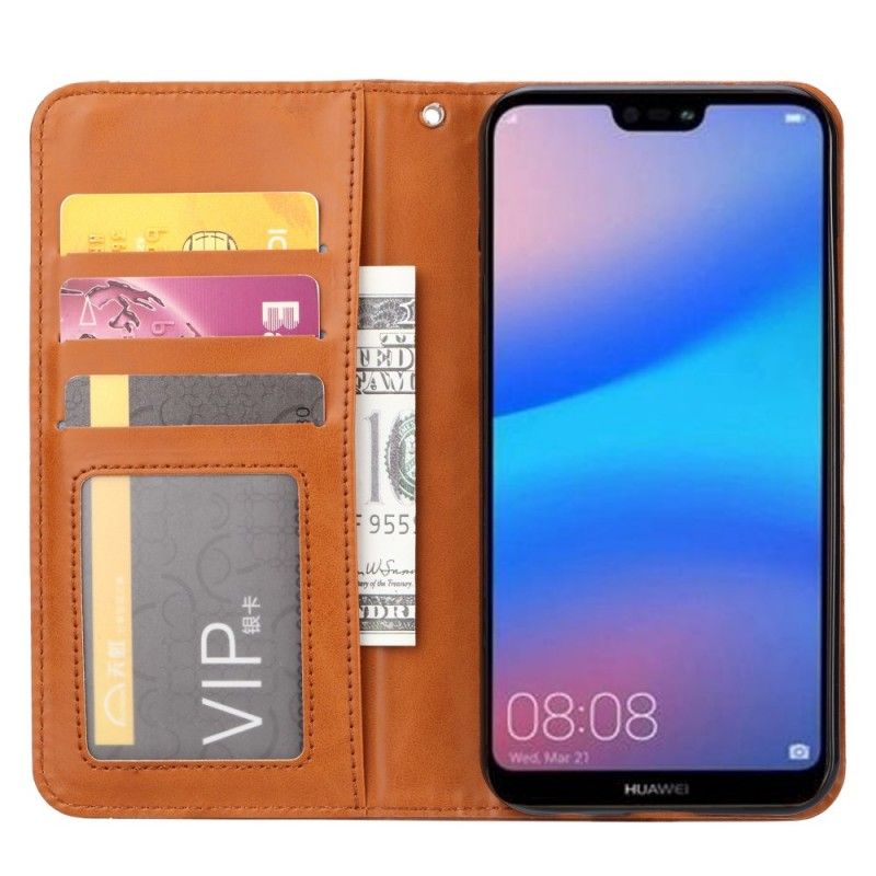 Flip Kotelot Huawei P20 Lite Czerwony Czarny Etui Na Karty Ze Sztucznej Skóry