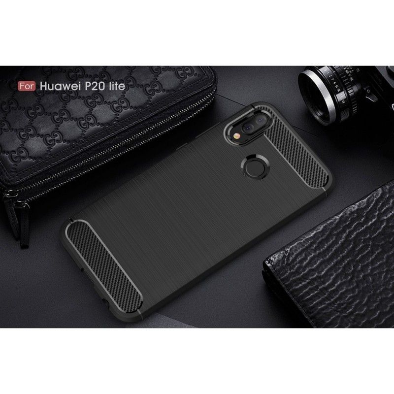 Futerały Huawei P20 Lite Czerwony Czarny Etui na Telefon Szczotkowane Włókno Węglowe