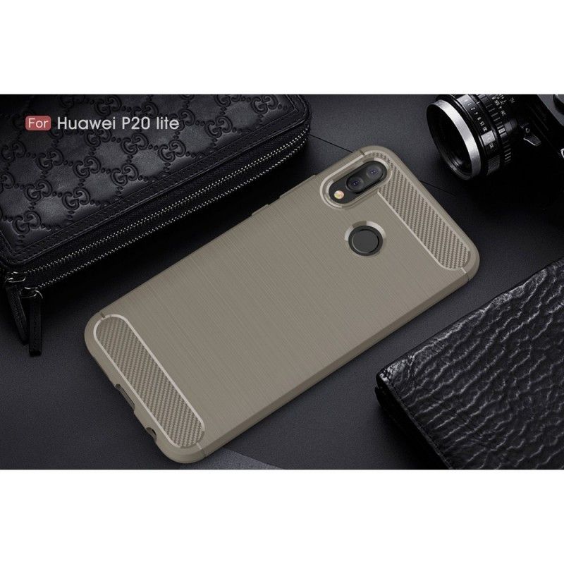 Futerały Huawei P20 Lite Czerwony Czarny Etui na Telefon Szczotkowane Włókno Węglowe