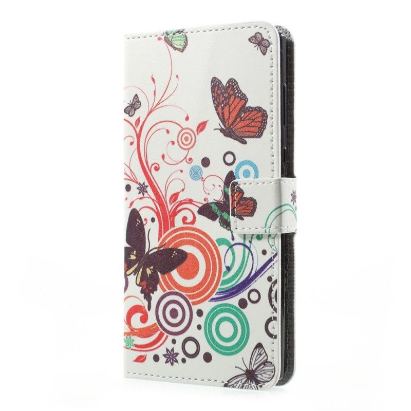 Etui Folio Sony Xperia L1 Fioletowy Jasnoniebieski Motyle I Kwiaty