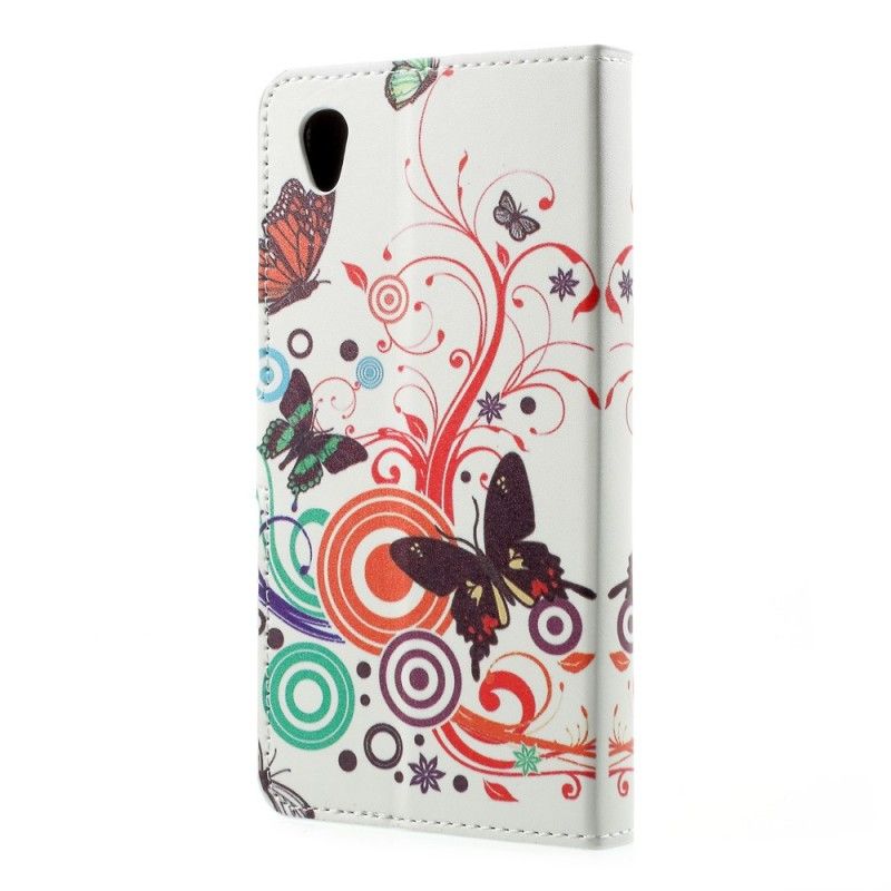 Etui Folio Sony Xperia L1 Fioletowy Jasnoniebieski Motyle I Kwiaty