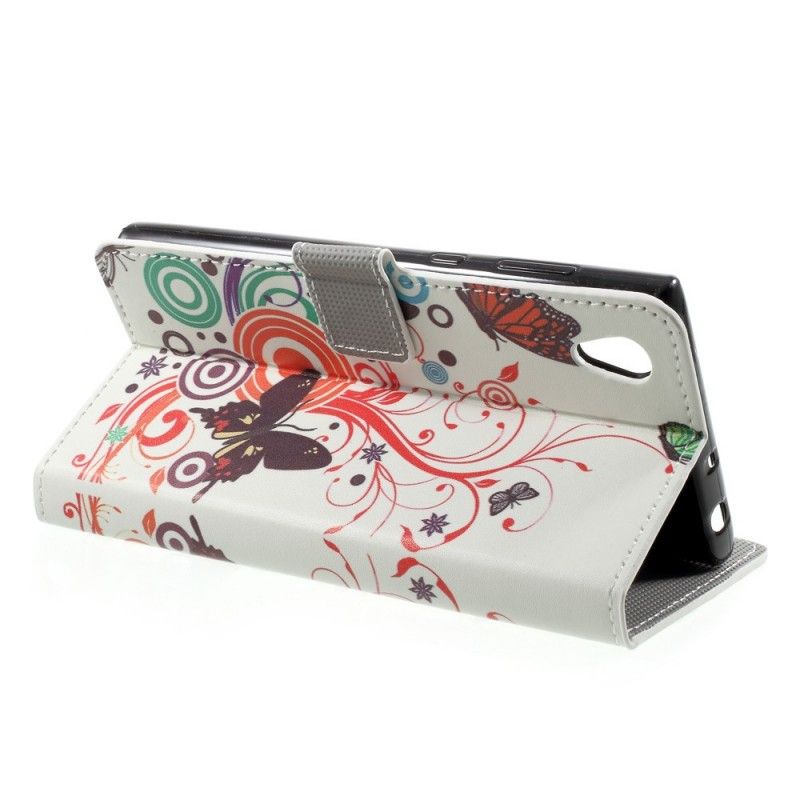 Etui Folio Sony Xperia L1 Fioletowy Jasnoniebieski Motyle I Kwiaty