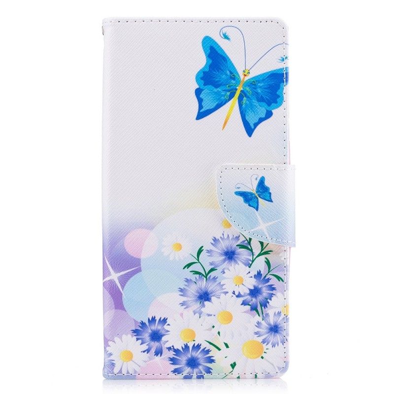 Etui Folio Sony Xperia L1 Jasnoniebieski Różowy Malowane Motyle I Kwiaty Etui Ochronne