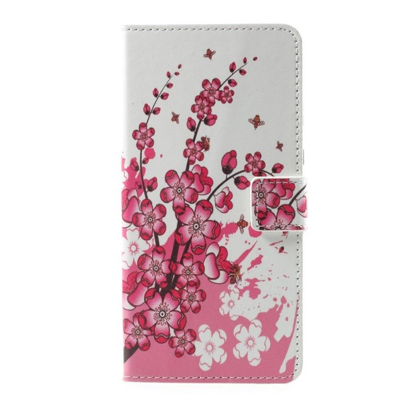 Etui Folio Sony Xperia L1 Różowy Magenta Tropikalne Kwiaty