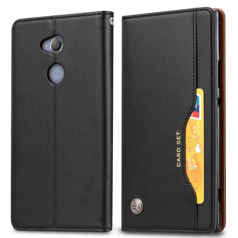 Flip Kotelot Sony Xperia XA2 Czerwony Czarny Etui Na Karty Ze Sztucznej Skóry