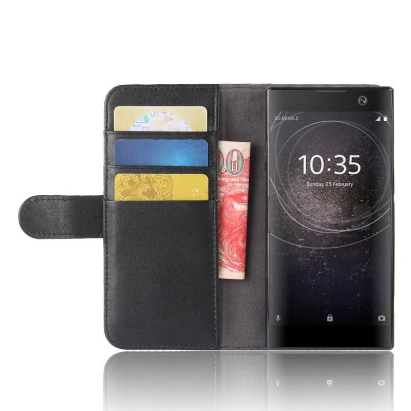 Skórzany Futerał Sony Xperia XA2 Brązowy Czarny Etui na Telefon Prawdziwa Skóra