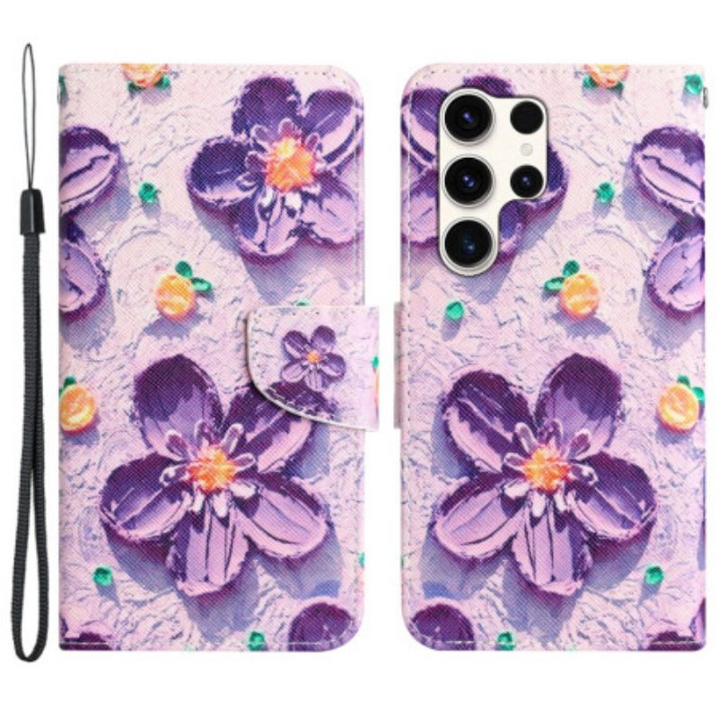 Etui Folio Samsung Galaxy S24 Ultra 5g Fioletowe Kwiaty Z Paskiem Etui Ochronne