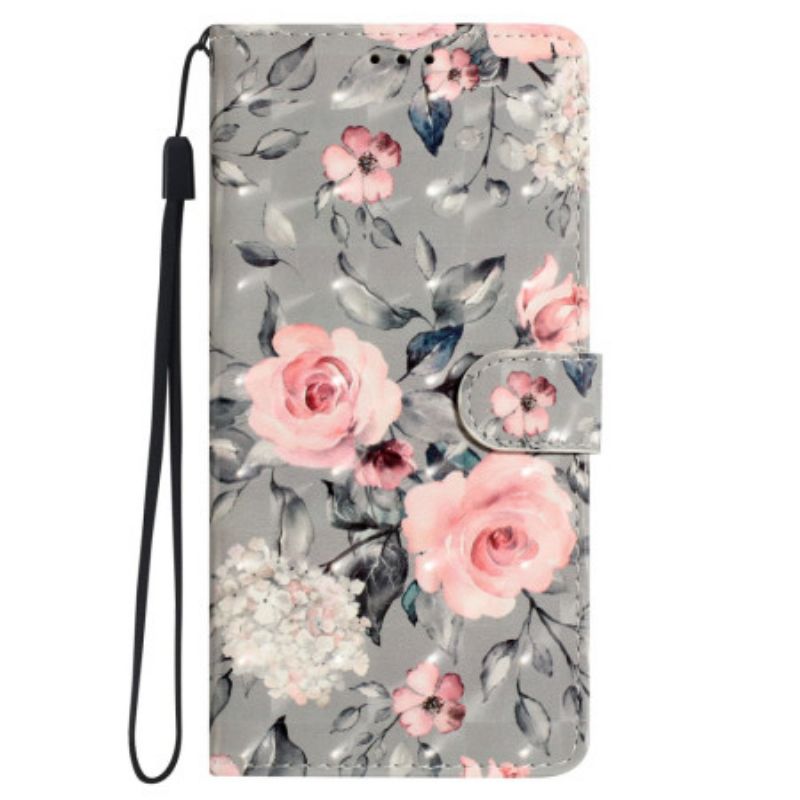Etui Folio Samsung Galaxy S24 Ultra 5g Kwiaty Na Pasku Etui Ochronne