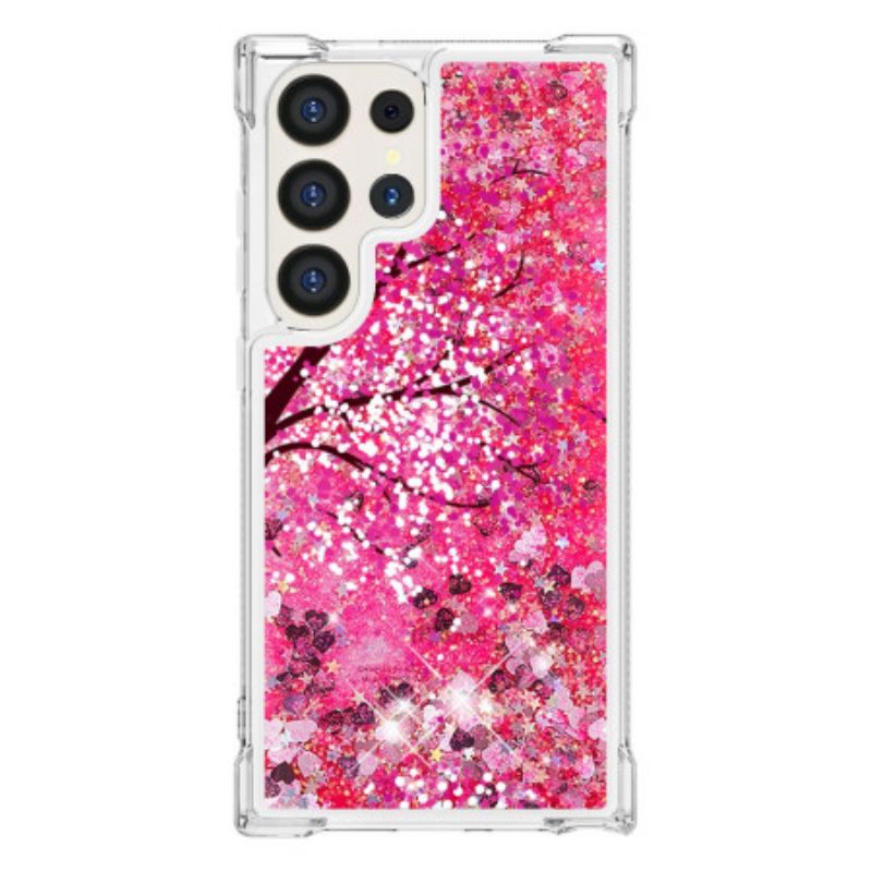Etui Samsung Galaxy S24 Ultra 5g Cekiny Z Kwiatami Wiśni Etui Ochronne