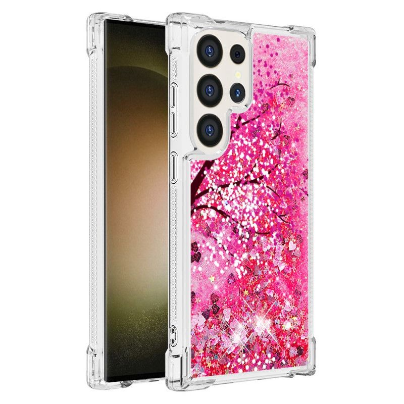 Etui Samsung Galaxy S24 Ultra 5g Cekiny Z Kwiatami Wiśni Etui Ochronne